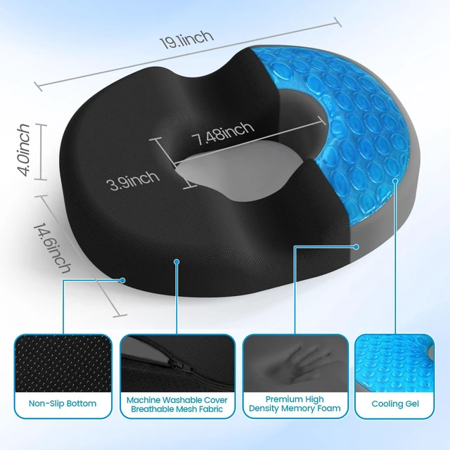 Alt view image 2 of 7 - Donut Pillow Seat Cushion, Cooling Gel Memory Foam Chair Cushion, Black Office, Home & Car Seat Cushion, Butt Pillow for Tailbone Pain Relief, Hemorrhoids and Everyday Sitting Comfort