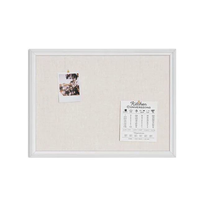 Alt view image 6 of 7 - Bulletin Board, 18 x 24 Inch Linen Fabric Pin Board, Farmhouse White Wood Style Frame, Wall Message Center & Vision Board for Farmhouse Decor, Home Office, Classroom, Includes Push Pins