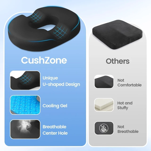 Alt view image 5 of 7 - Donut Pillow Seat Cushion, Cooling Gel Memory Foam Chair Cushion, Black Office, Home & Car Seat Cushion, Butt Pillow for Tailbone Pain Relief, Hemorrhoids and Everyday Sitting Comfort