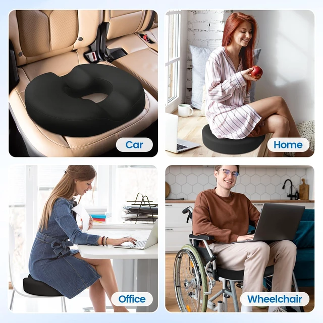 Alt view image 7 of 7 - Donut Pillow Seat Cushion, Cooling Gel Memory Foam Chair Cushion, Black Office, Home & Car Seat Cushion, Butt Pillow for Tailbone Pain Relief, Hemorrhoids and Everyday Sitting Comfort