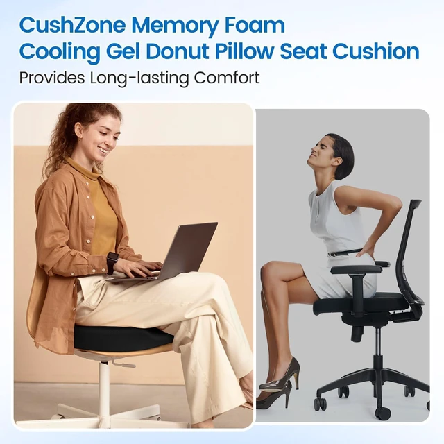 Alt view image 4 of 7 - Donut Pillow Seat Cushion, Cooling Gel Memory Foam Chair Cushion, Black Office, Home & Car Seat Cushion, Butt Pillow for Tailbone Pain Relief, Hemorrhoids and Everyday Sitting Comfort