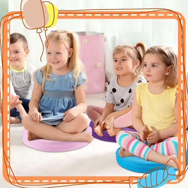 Alt view image 4 of 7 - 8 Pcs Floor Cushions Kids, Classic Color, 13.8 x 13.8 x 2 Inch Extra Thick 2" Flexible Seating Classroom, Assorted Colored Floor Pillow, Soft Round Cushions for Kids Students Office School