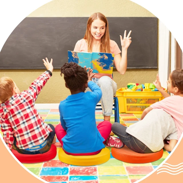 Alt view image 5 of 7 - 8 Pcs Floor Cushions Kids, Classic Color, 13.8 x 13.8 x 2 Inch Extra Thick 2" Flexible Seating Classroom, Assorted Colored Floor Pillow, Soft Round Cushions for Kids Students Office School