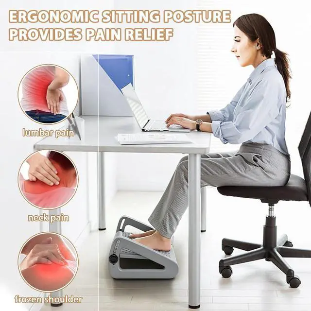 Alt view image 4 of 6 - Foot Rest, Six Heights Adjustable Foot Rest Under Desk at Work Ergonomic Foots Stool for Under Office Desks, Under Desk Footrest with Foot Massage Roller, Chair Footrest - Gray