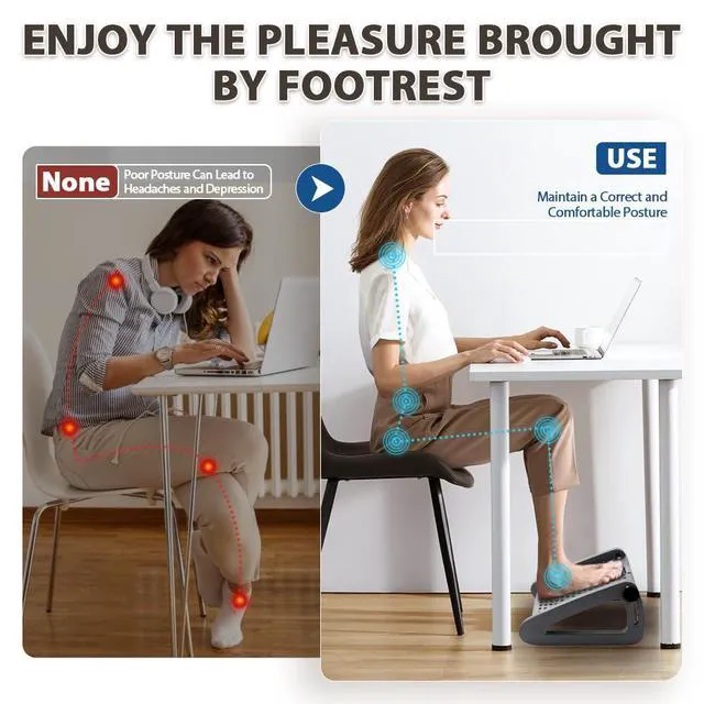 Alt view image 5 of 6 - Foot Rest, Six Heights Adjustable Foot Rest Under Desk at Work Ergonomic Foots Stool for Under Office Desks, Under Desk Footrest with Foot Massage Roller, Chair Footrest - Gray