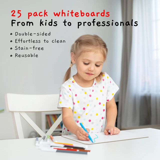 Alt view image 2 of 7 - 25 Pack Dry Erase Lapboards 9 inch by 12 inch Large Whiteboard White Set Great for Teachers, Students, Children, Classroom Reusable, Durable, Portable, Single Sided Whiteboard