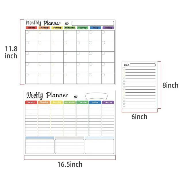 Alt view image 4 of 7 - 3-Pack Magnetic Dry Erase Calendar Whiteboard Set for Fridge, Wall & Refrigerator Organisation Monthly, Weekly & Daily Planners Includes 8 Markers & Eraser