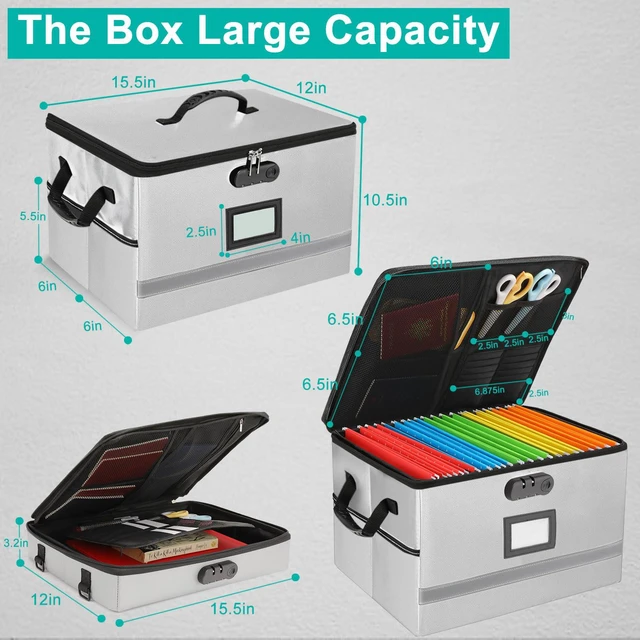 Alt view image 3 of 7 - Fireproof File Organizer with Lock, 2 Layer File Box with Combination Lock, Important Document Organizer Box with Lids, Portable File Folder Organizer with Handle