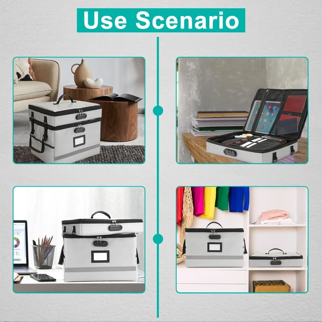 Alt view image 5 of 7 - Fireproof File Organizer with Lock, 2 Layer File Box with Combination Lock, Important Document Organizer Box with Lids, Portable File Folder Organizer with Handle