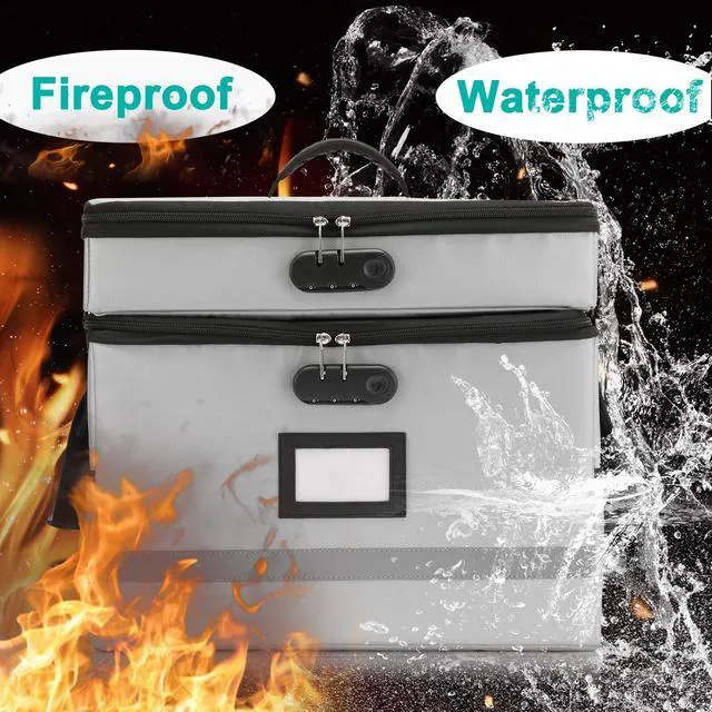 Alt view image 6 of 7 - Fireproof File Organizer with Lock, 2 Layer File Box with Combination Lock, Important Document Organizer Box with Lids, Portable File Folder Organizer with Handle