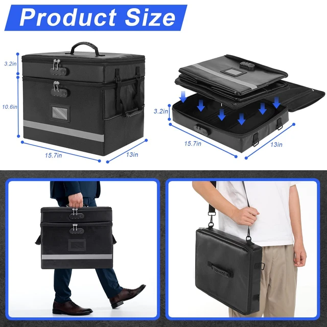 Alt view image 3 of 7 - Fireproof File Organizer with Lock, 2 Layer File Box with Combination Lock, Important Document Organizer Box with Lids, Portable File Folder Organizer with Handle
