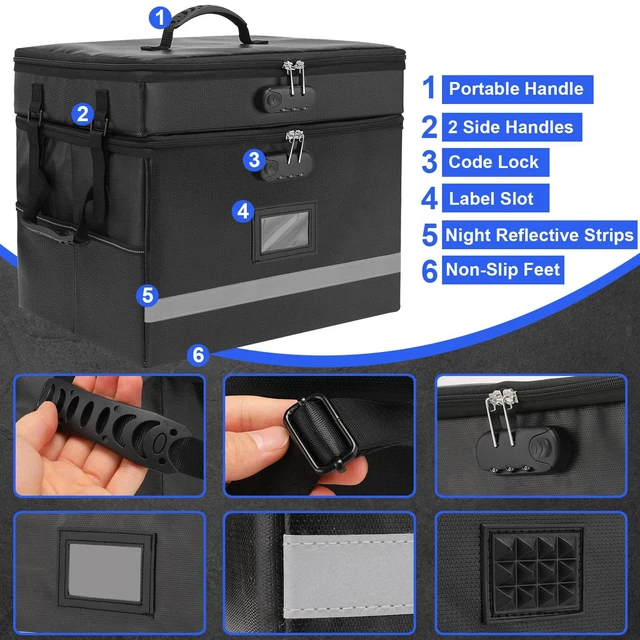 Alt view image 2 of 7 - Fireproof File Organizer with Lock, 2 Layer File Box with Combination Lock, Important Document Organizer Box with Lids, Portable File Folder Organizer with Handle