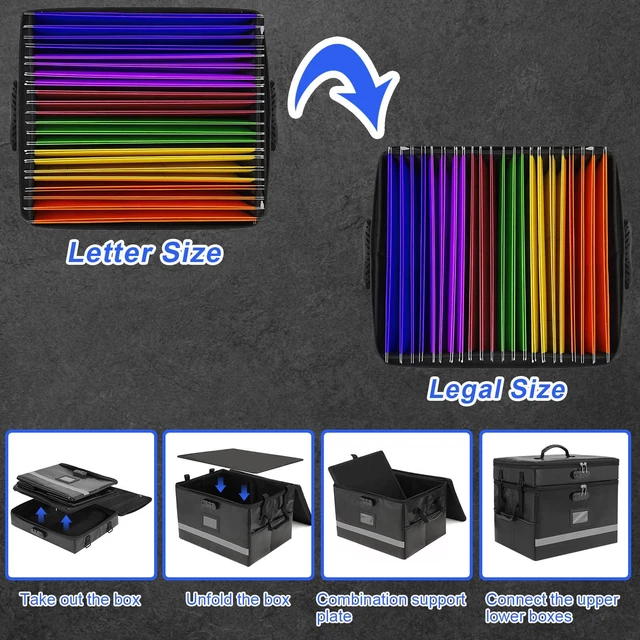 Alt view image 4 of 7 - Fireproof File Organizer with Lock, 2 Layer File Box with Combination Lock, Important Document Organizer Box with Lids, Portable File Folder Organizer with Handle