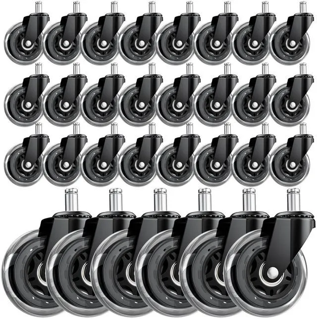 Main image of 3" Office Chair Wheels 30-Pack Heavy Duty Smooth rolling polyurethane wheels protect floors. Universal fit for most chairs. Quiet design for home office