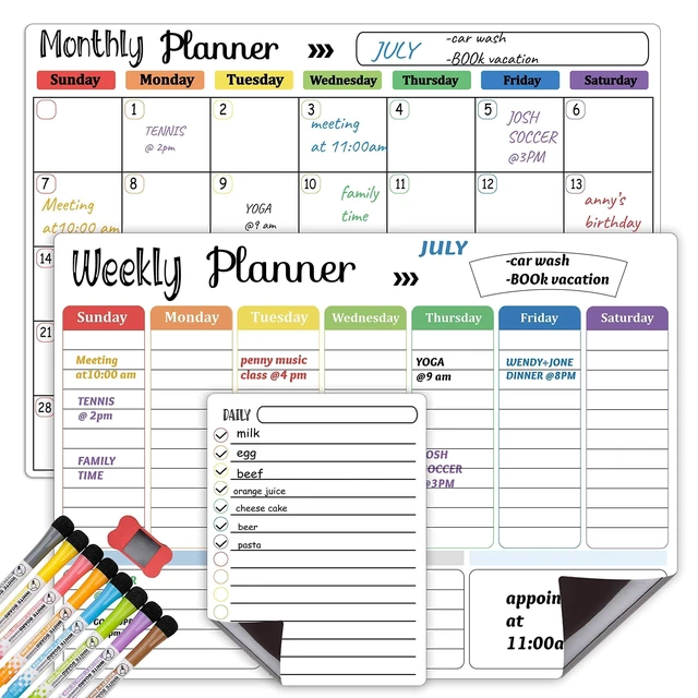 Alt view image 5 of 7 - 3-Pack Magnetic Dry Erase Calendar Whiteboard Set for Fridge, Wall & Refrigerator Organisation Monthly, Weekly & Daily Planners Includes 8 Markers & Eraser