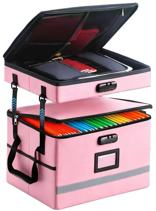 Main image of Fireproof File Organizer with Lock, 2 Layer File Box with Combination Lock, Important Document Organizer Box with Lids, Portable File Folder Organizer with Handle