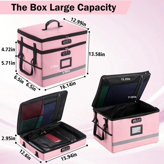 Alt view image 3 of 7 - Fireproof File Organizer with Lock, 2 Layer File Box with Combination Lock, Important Document Organizer Box with Lids, Portable File Folder Organizer with Handle