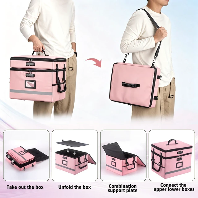 Alt view image 4 of 7 - Fireproof File Organizer with Lock, 2 Layer File Box with Combination Lock, Important Document Organizer Box with Lids, Portable File Folder Organizer with Handle