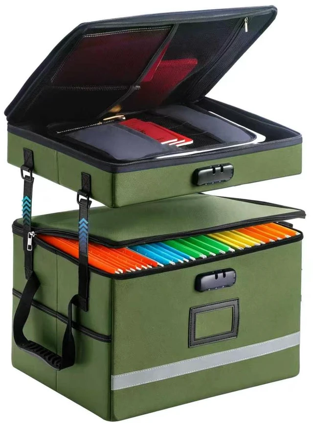 Main image of Fireproof File Organizer with Lock, 2 Layer File Box with Combination Lock, Important Document Organizer Box with Lids, Portable File Folder Organizer with Handle