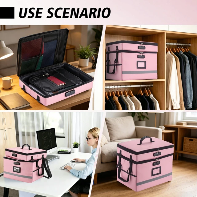 Alt view image 7 of 7 - Fireproof File Organizer with Lock, 2 Layer File Box with Combination Lock, Important Document Organizer Box with Lids, Portable File Folder Organizer with Handle