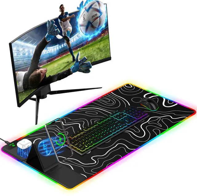 Main image of Mouse Pad with Foldable Phone Holder & Wireless Charger, XXL RGB Gaming Mousepad 31.5"x15.8" Large Desk Mat for Keyboard, 11 Colors 5 Modes