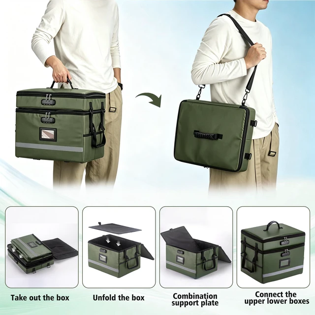 Alt view image 4 of 7 - Fireproof File Organizer with Lock, 2 Layer File Box with Combination Lock, Important Document Organizer Box with Lids, Portable File Folder Organizer with Handle