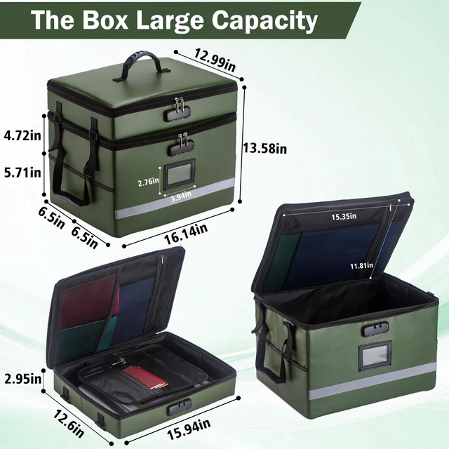 Alt view image 3 of 7 - Fireproof File Organizer with Lock, 2 Layer File Box with Combination Lock, Important Document Organizer Box with Lids, Portable File Folder Organizer with Handle