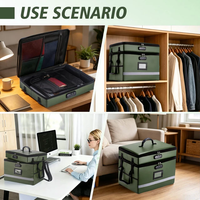 Alt view image 7 of 7 - Fireproof File Organizer with Lock, 2 Layer File Box with Combination Lock, Important Document Organizer Box with Lids, Portable File Folder Organizer with Handle