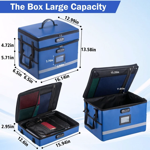 Alt view image 3 of 7 - Fireproof File Organizer with Lock, 2 Layer File Box with Combination Lock, Important Document Organizer Box with Lids, Portable File Folder Organizer with Handle