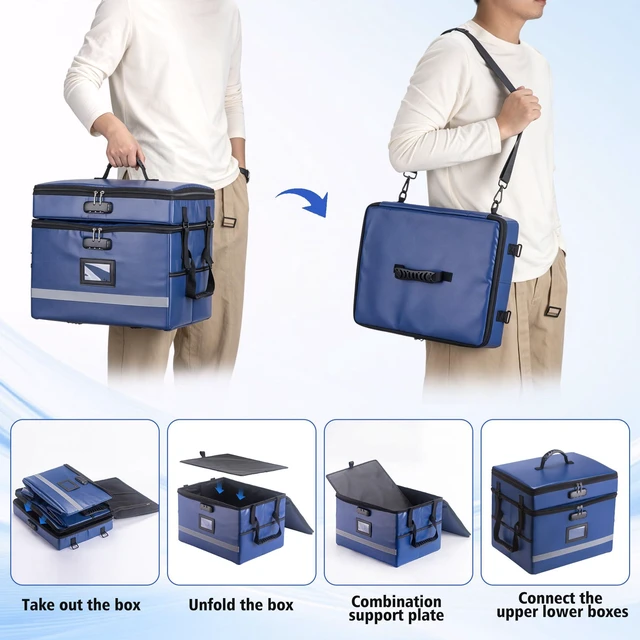 Alt view image 4 of 7 - Fireproof File Organizer with Lock, 2 Layer File Box with Combination Lock, Important Document Organizer Box with Lids, Portable File Folder Organizer with Handle