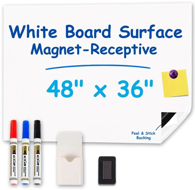 Main image of Magnetic Whiteboard for Wall 48" x 36" Self-Adhesive Magnetic Dry Erase White Board Sticker, Peel and Stick Wallpaper Easy to Write and Clean for Home Playroom Office