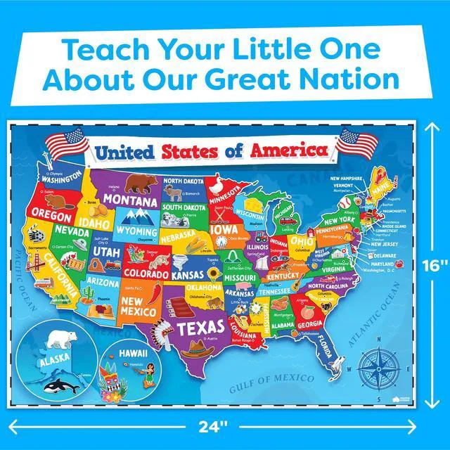 Alt view image 4 of 7 - United States and World Map For Kids Classroom Posters 2pc Set - 24 x 16 Waterproof US and World Map for Classroom Decor Posters - Teacher Classroom Must Haves - Homeschool Back to School Supplies