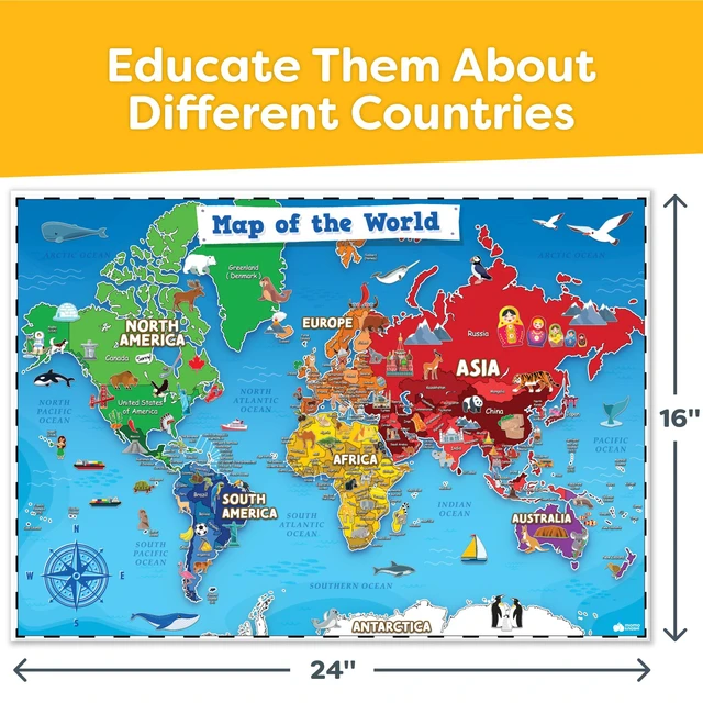 Alt view image 5 of 7 - United States and World Map For Kids Classroom Posters 2pc Set - 24 x 16 Waterproof US and World Map for Classroom Decor Posters - Teacher Classroom Must Haves - Homeschool Back to School Supplies