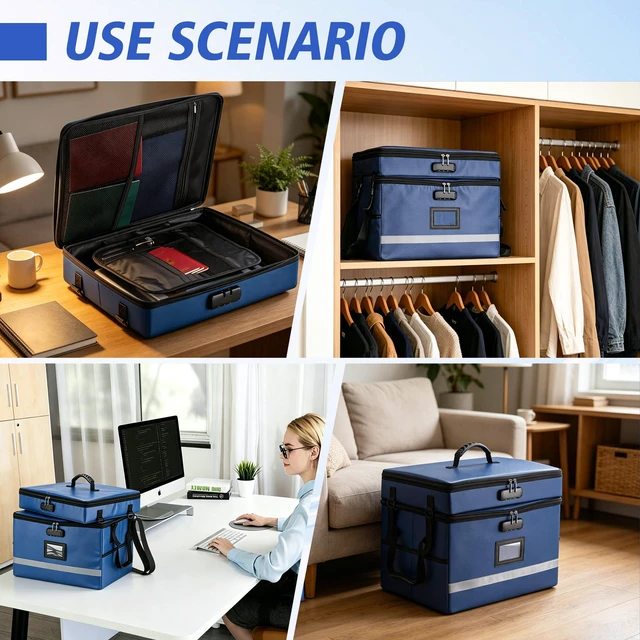 Alt view image 7 of 7 - Fireproof File Organizer with Lock, 2 Layer File Box with Combination Lock, Important Document Organizer Box with Lids, Portable File Folder Organizer with Handle