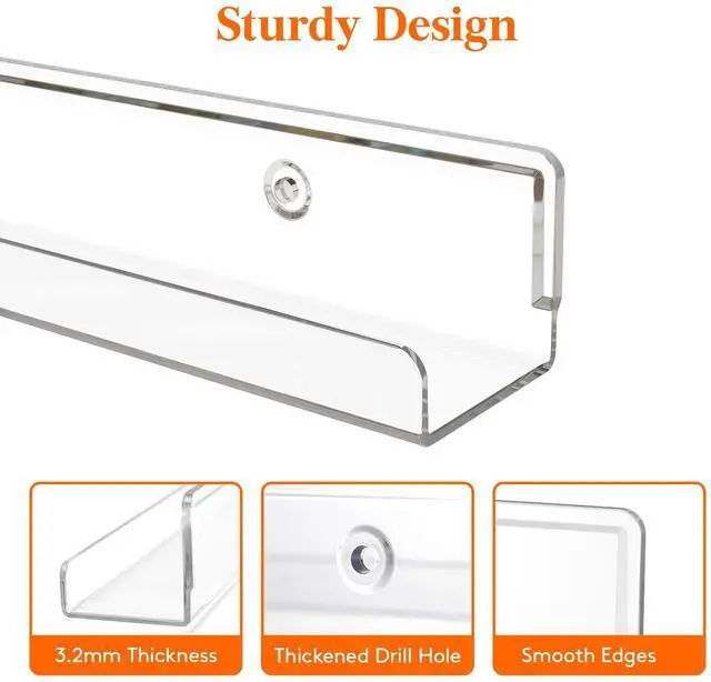 Alt view image 6 of 7 - Narrow Acrylic Floating Shelves for Vinyl Record 12", Clear 12 Pack Wall Shelf for Nail Polish, Book, Picture, Makeup, Album Covers Display Organizer for Bedroom, Living Room, Bathroom Decor