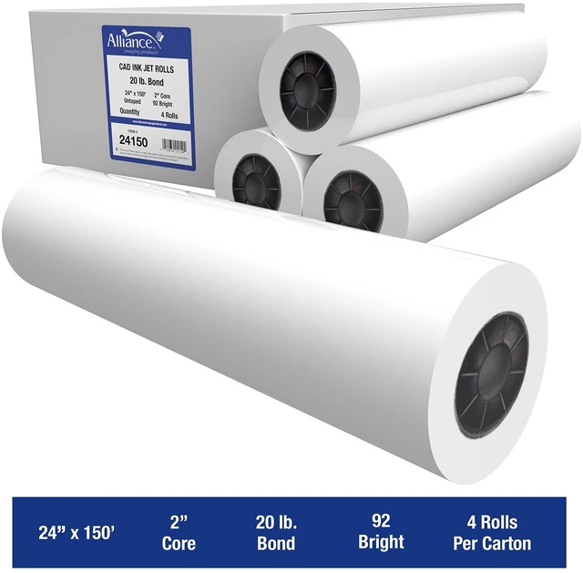 Alt view image 2 of 7 - Wide Format Paper 24" x 150' CAD Bond Rolls (20lb | 4 Rolls, 24 In x 150 Ft | 2" Core)