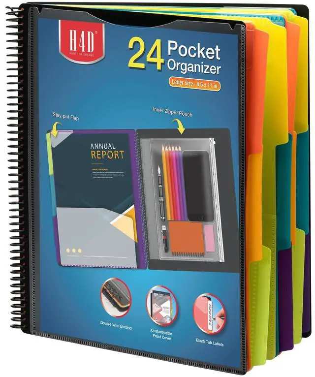 Main image of 24 Pocket Poly Project Organizer, Multi Pocket Folder, Primary Colors Spiral, Multi-Subject, Letter Size