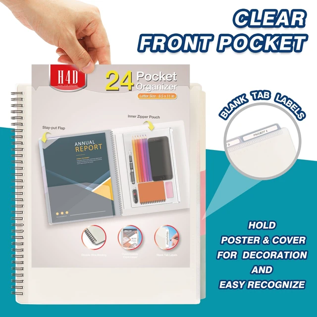 Alt view image 2 of 7 - 24 Pocket Poly Project Organizer, Multi Pocket Folder, Pastel Colors Spiral, Multi-Subject, Letter Size