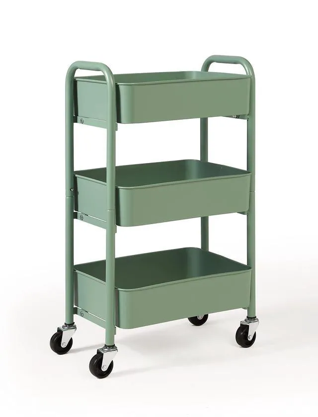 Alt view image 2 of 6 - 3-Tier Delicate Compact Rolling Metal Storage Organizer - Mobile Utility Cart Kitchen/Under Desk Cart with Caster Wheels - Turq (15.35" X 10.24" X 26.8"H)