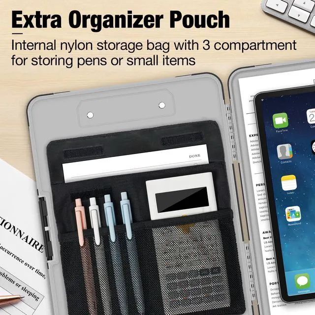 Alt view image 2 of 7 - Toughest Clipboard with Storage, Clip Boards 8.5x11 with Pen Pouch Rubber Corner, Heavy Duty, Extra Nylon Pouch, High Capacity, Organization Box Case for Contractor Trucker Driver, Letter Size