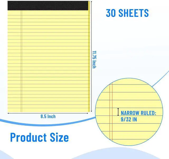 Alt view image 2 of 7 - 12pcs Legal Pads 8.5 x 11, Yellow Notepads 8.5 x 11 Perforate College Ruled 30 Sheets/Pack, Yellow Note Pads Clear Print Writing Pads of Paper, Legal Notepads Paper, Sturdy Back, Thick Paper