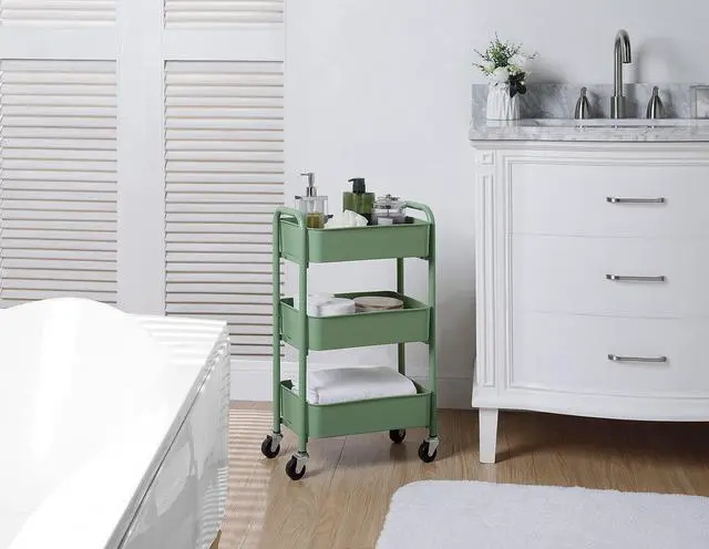 Alt view image 4 of 6 - 3-Tier Delicate Compact Rolling Metal Storage Organizer - Mobile Utility Cart Kitchen/Under Desk Cart with Caster Wheels - Turq (15.35" X 10.24" X 26.8"H)