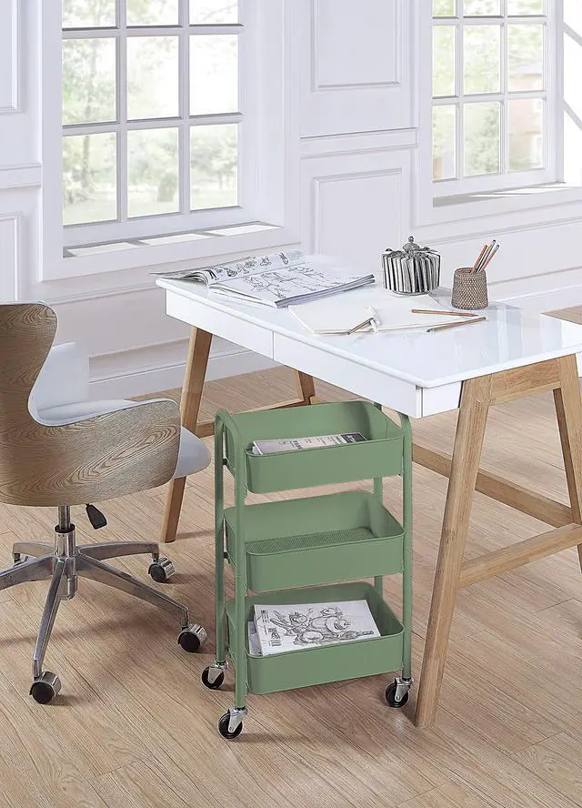 Alt view image 5 of 6 - 3-Tier Delicate Compact Rolling Metal Storage Organizer - Mobile Utility Cart Kitchen/Under Desk Cart with Caster Wheels - Turq (15.35" X 10.24" X 26.8"H)