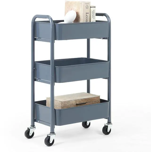Main image of 3-Tier Delicate Compact Rolling Metal Storage Organizer - Mobile Utility Cart Kitchen/Under Desk Cart with Caster Wheels - Blue (15.35" X 10.24" X 26.8"H)