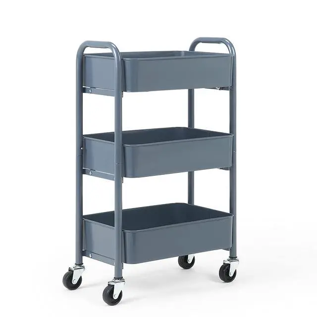 Alt view image 5 of 6 - 3-Tier Delicate Compact Rolling Metal Storage Organizer - Mobile Utility Cart Kitchen/Under Desk Cart with Caster Wheels - Blue (15.35" X 10.24" X 26.8"H)
