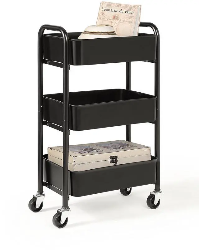 Main image of 3-Tier Delicate Compact Rolling Metal Storage Organizer - Mobile Utility Cart Kitchen/Under Desk Cart with Caster Wheels - BLK (15.35" X 10.24" X 26.8"H)