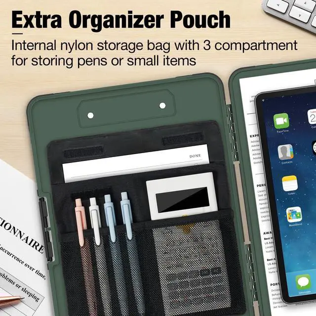 Alt view image 2 of 7 - Toughest Clipboard with Storage, Clip Boards 8.5x11 with Pen Pouch Rubber Corner, Heavy Duty, Extra Nylon Pouch, High Capacity, Organization Box Case for Contractor Trucker Driver, Letter Size