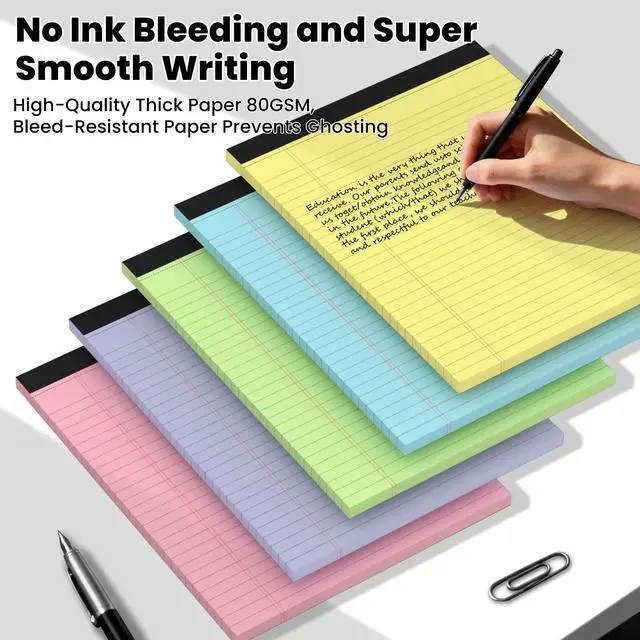 Alt view image 5 of 6 - 10pcs Legal Pads 8.5 x 11, Color Notepads 8.5 x 11 In, Perforate Wide Ruled 30 Sheets/Pack, Colored Note Pads Clear Print Writing Pads of Paper, Legal Notepads Paper, Sturdy Back, Thick Paper