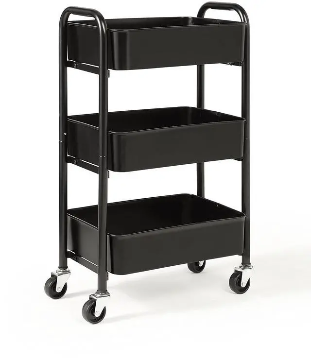 Alt view image 2 of 6 - 3-Tier Delicate Compact Rolling Metal Storage Organizer - Mobile Utility Cart Kitchen/Under Desk Cart with Caster Wheels - BLK (15.35" X 10.24" X 26.8"H)