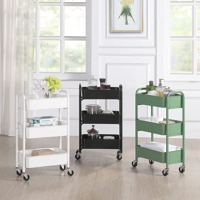 Alt view image 4 of 6 - 3-Tier Delicate Compact Rolling Metal Storage Organizer - Mobile Utility Cart Kitchen/Under Desk Cart with Caster Wheels - WHT (15.35" X 10.24" X 26.8"H)